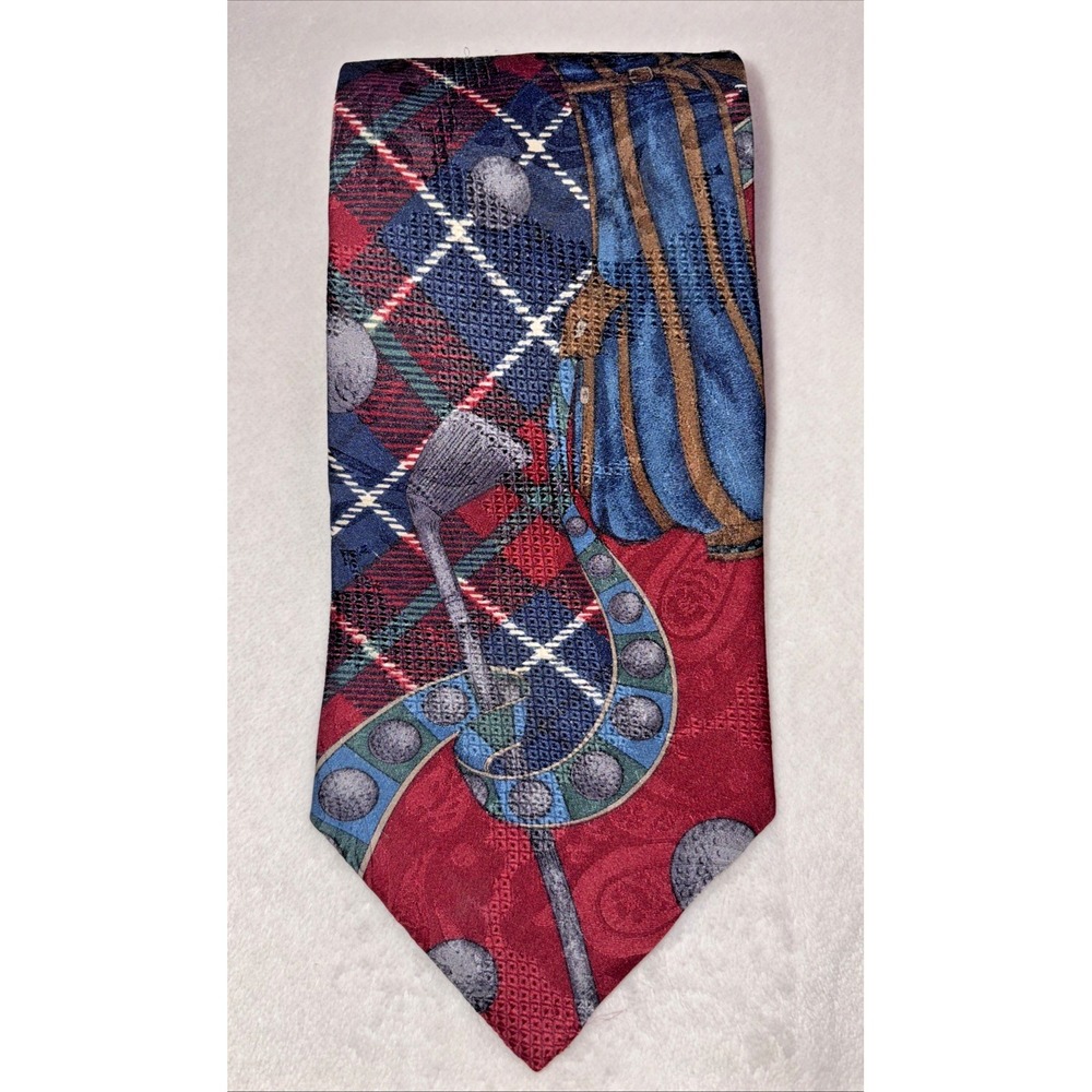 Stafford Executive Men's Silk Tie Golf Theme 100% Silk Necktie